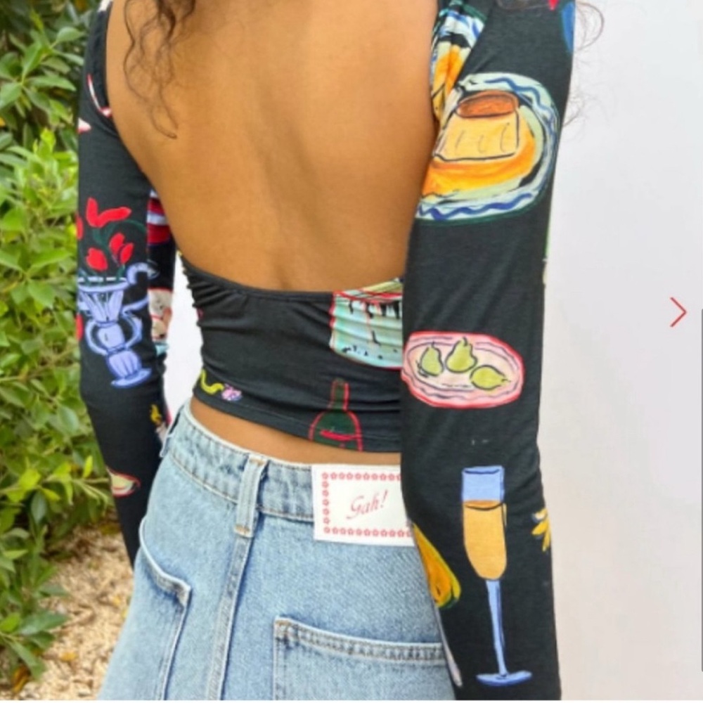 Lisa Says Gah  Rowan Black Patterned Crop Top - Picture 4 of 4